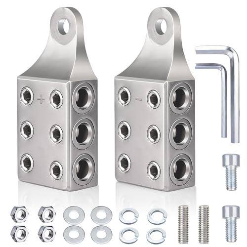 COROTC Battery Post Terminals, 1/0,1,2,3,4,5,6AWG Gauge Side Post Battery Terminal with Bolt, 6 Way Top Post Battery Terminal for AGM Lead Acid Battery or Lithium attery,M10 or 3/8”-16