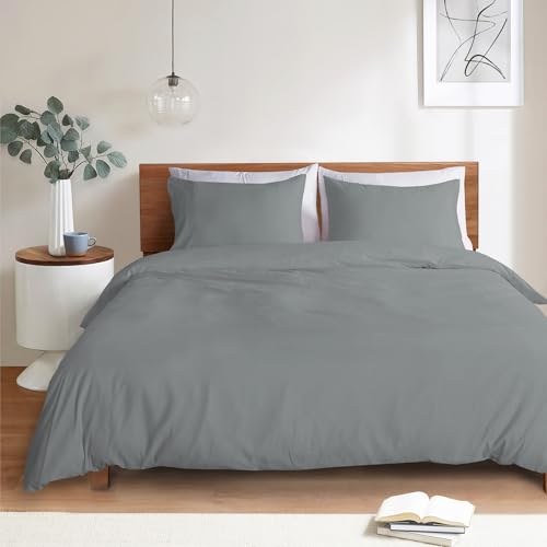 Image of Mejoroom Gray Duvet Cover Full - Bedding Sets Full - Soft and Breathable Comforter Cover with Zipper Closure, 3Pieces, 1 Duvet Cover (80x90) and 2 Pillow Cases(20x26)