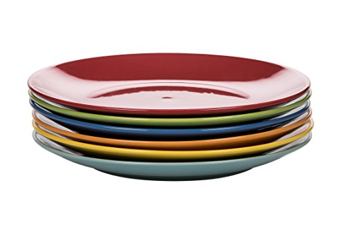 Kaleidos clásico Juego de 6 Platos Llanos, Stoneware (Gres), Amarillo/Verde/Azul Azul/Naranja/Rojo, 27 x 27 x 10 cm