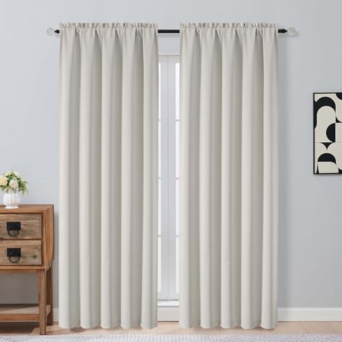Image of Natural Room Darkening Curtains 84 Inches Long 2 Panels Set, Solid Thermal Insulated Soft Blackout Curtains for Bedroom, Dual Rod Pocket Window Treatments Drapes for Living Room, 2x50Wx84L