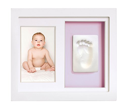 Image of Baby's Footprint or Handprints Kit DIY Picture Frame Keepsake, Newborn Nursery Decor, Blue or Pink Reversible Mat, Baby Boy Gift Or Baby Girl Gift, White