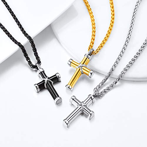 PROSTEEL Mens Urn Necklace for Ashes, Gold Plated/Black Stainless Steel Cross Memorial Cremation Pendant, Keepsakes Jewelry, 22"-24", Come with Box2