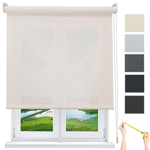 Estor Enrollable Screen 1% 66 x 180 cm - A Medida Desde 40 a 300 cm de Ancho. Blanco Lino. Intimidad y Aislamiento Frio y Calor. Estor Termico para Pared o Techo