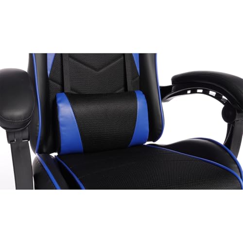 Image of Gaming Desk Chair for Adults, Ergonomic Gaming Chair with Footrest & Headrest and Lumbar Support, Leather Material Height Adjustable Computer Video Game Chairs (Blue Upgrade)
