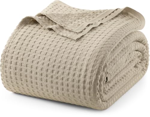 Image of Utopia Bedding 100% Cotton Waffle Blanket Big Size Khaki, 120x120 Inch