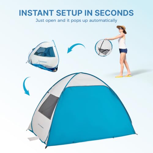 Image of EchoSmile Pop Up Tent for 4 Person Family, Beach Tent Sun Shelter with UPF 50+ UV Protection & Waterproof, Lightweight & Easy Automatic Setup Portable Cabana for Outdoor Travel (Light Blue)