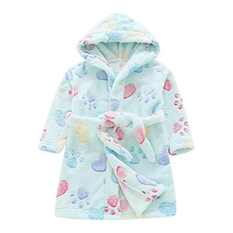 Baby Hooded Robes Bathrobe, Toddler Baby Boys Girls Cartoon Bathrobes Flannel Fleece Night-Robe Sleepwear with Belted (Blue, 18-24 Months) Cover