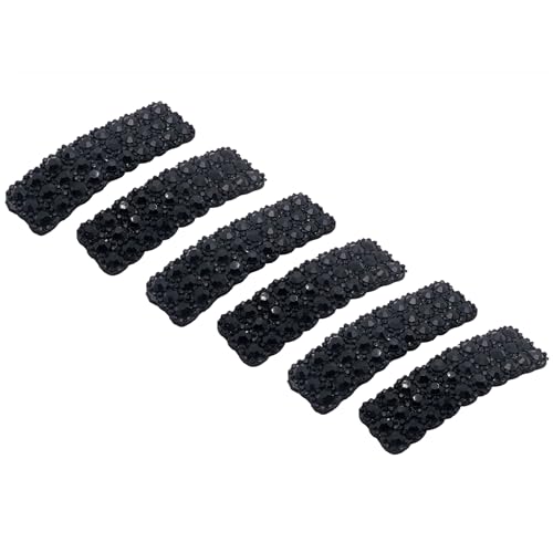 6PCS Rhinestones Snap Hair Clips for Women Girls Rectangular Hairpins Korean Barrettes Hair Accessories Black