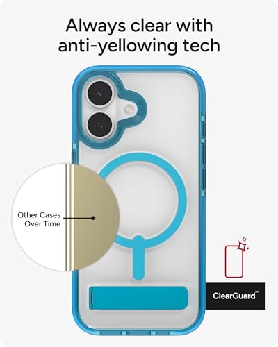 Image of ZAGG Santa Cruz Snap Case with Kickstand for iPhone 17 - Tranquil Blue, Drop Protection (13ft /4m), MagSafe Charging Compatible, ClearGuard Anti-Yellowing Technology, Scratch Resistant Phone Case