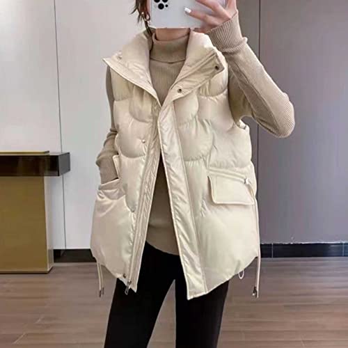Beach Winter Fashion Sleeless Vests Women Short Lapel Baggy Thick Vest Thermal Button Up Solid Tops For Ladies White #TOP2