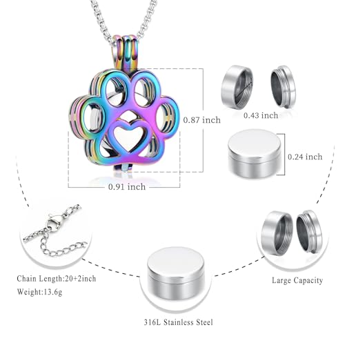Joias de cremação para animais de estimação para cinzas para cães/gatos e patas de aço inoxidável me