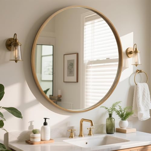 WallBeyond Round Wood Mirror 36 Round Modern Decoration Large Circle Wall Mirror for Bathroom Living Room Bedroom Entryway Natural