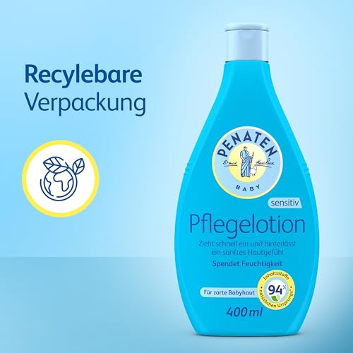 PENATEN Pflegelotion 400 ml, sanfte und schnell einziehende Baby Bodylotion in recycelbarer Flasche, spendet der Haut wichtige Feuchtigkeit und ein angenehmes Hautgefühl, für Neugeborene entwickelt 6