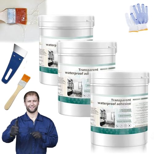 Transparent Waterproof Coating for Indoor & Outdoor, 5.29oz Waterproof Sealant Clear, Water-Based Invisible Leak Repair Glue for Roofs, Walls, Garden, Terraces, Cracks, Concrete, Wood (3PC)
