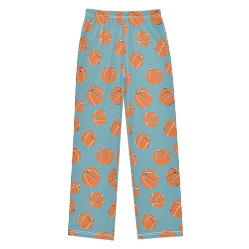 Pajama Bottoms, Cartoon Basket Ball Pattern Sleeping Pant Lounge Wear Elastic Waist Long Pants Sleepwear Pjs