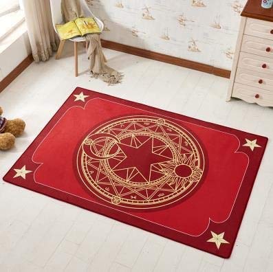 Chambre Tapis Anime Sakura Card Captor Sakura Kinomoto Ronde de Style Décoration Fluffy Tapis Anti-Skid Shaggy Espace Accueil Tapis Chambre Tapis (Color : Black, Size : 60cm 90cm)