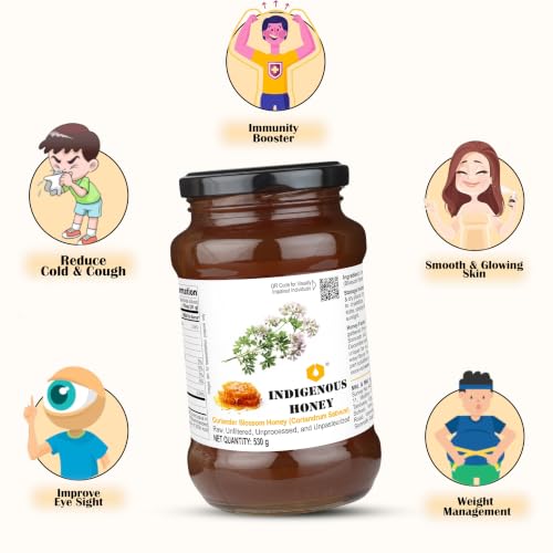Image of INDIGENOUS HONEY Raw Coriander Honey Pure Real Organic 17.64 oz Glass Jar