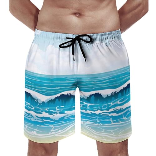 Short de bain homme Vague Bleue : maillot séchage rapide pour la plage