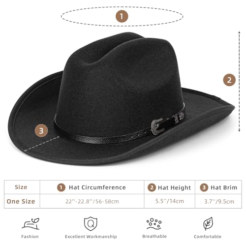 Image of Cowboy Hats for Women & Men Felt Cowgirl Hat with Belt Buckle Wide Brim Western Hat