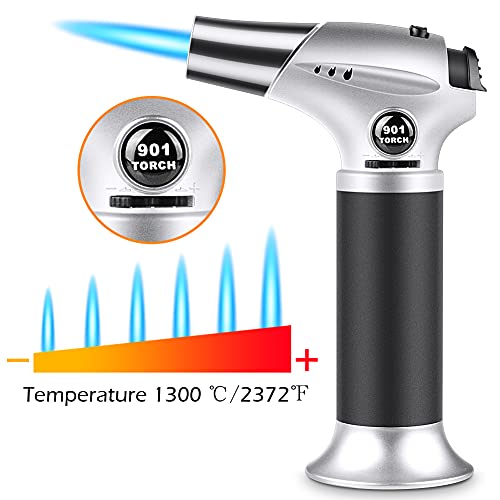 RenFox Flambeerbrander keukenbrander butaan gasbrander met veiligheidsslot butaangasbrander keuken voor crème brûlée BBQ grill kaarsen koken bakken bakken (butaan niet inbegrepen) (zilver zwart) - Image 4