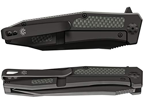 Off-Grid Knives - Scorpion Blackout V2, M390 Blade Steel, 6Al4V Titanium Scales, Dlc, Carbon Fiber Inlays, Ceramic Ball Bearings, Deep Carry Left And Right (Blackout) #TOP5