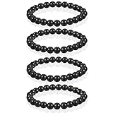 BYSON 4 Pcs/Set Black Hematite 8mm Ball Bead Magnet Stone Bracelet for Women Men Elastic Stretch Beaded Bracelets Jewelry Unisex