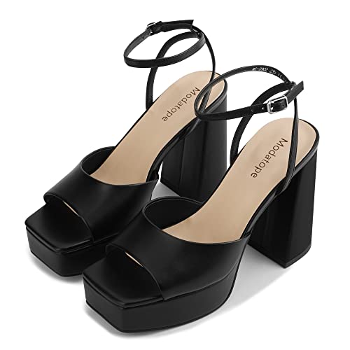 Image of Modatope Platform Heels for Women Platform Sandals Womens Chunky Heel Open Toe Pumps Ankle Strap Womens Wedding Party Pumps Shoes