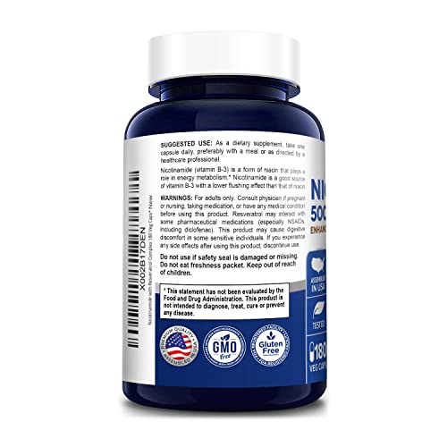 Nusapure Nicotinamide With Resveratrol (Vitamin B-3) 500 Mg - 180 Vegetarian Caps (Non-Gmo & Gluten-Free) #TOP2