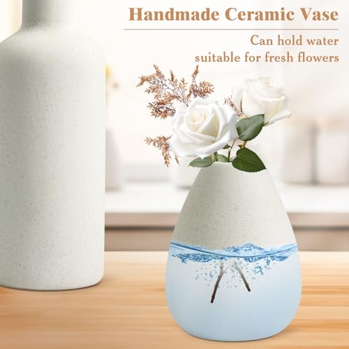 Omtofo 4 Jarrones De Cerámica, Jarrones Decorativos Modernos Hogar para Hierba De Pampas, JarróN PequeñO para El Hogar, Salón, Comedor, Entrada, Oficina, Decoración (Beige) - imagen 3