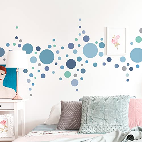 WandSticker4U®- 6 Bögen, 93 PUNKTE zum Kleben, pastell BLAU GRÜN TÜRKIS GRAU I Wandtattoo Punkte Kinderzimmer Wandsticker Kreise Dots I Möbelsticker Klebepunkte Mädchen & Junge Deko GROß