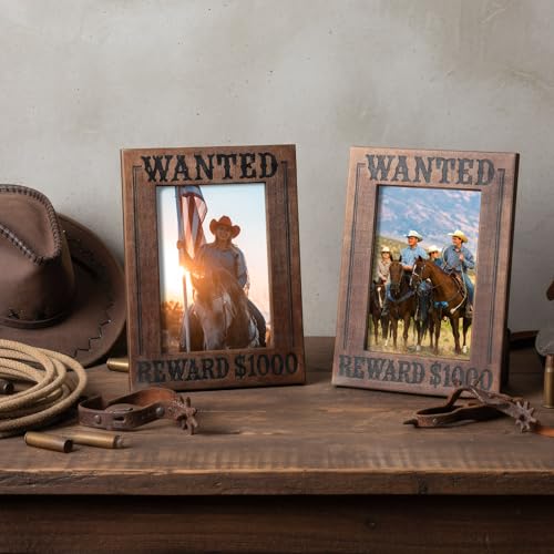 Image of AceOrbit 6 Pcs Western Wanted Picture Frame Rustic Wood Photo Frame Fit 4 x 6 Inch Picture with Clear Acrylic Cool Handicrafts Tabletop or Wall Mounting Great for Display for Farmhouse Home Decor