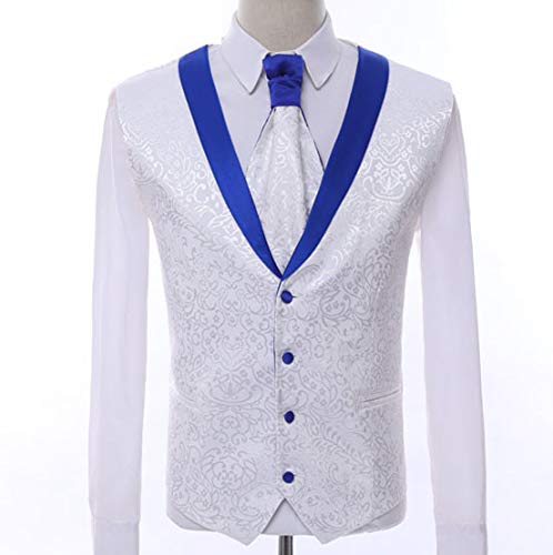 Paisley Slim Fit White Premium Floral Tuxedo Prom Wedding Groom 3 Pieces Suits3