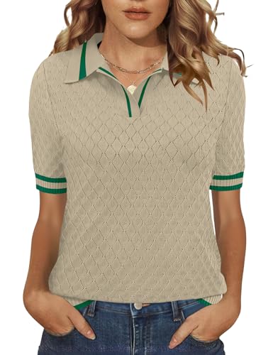 Image of Rapbin Womens Short Sleeve Knit Polo Shirts Summer Spring Sweater Tops