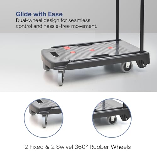 Image of Bonkaso 150 Kg Capacity Foldable Platform Trolley | Portable Polypropylene Cart with 3-Inch Wheels | Compact Storage, Ideal for Office, Warehouse & Home Use (59x39x77 cm) Black