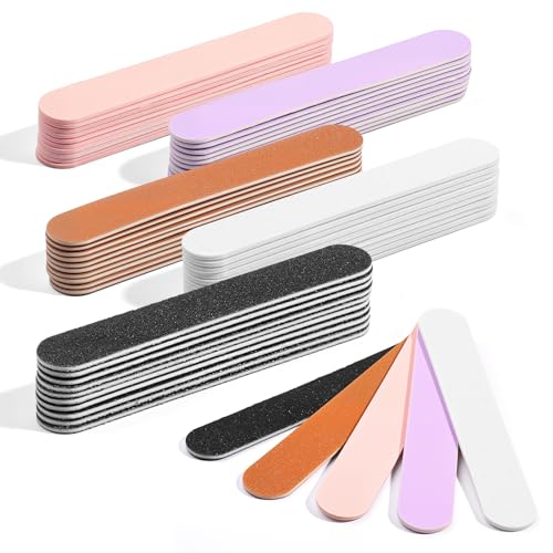 Makartt Mini Nail Files - 100/180 Grit Emery Boards for Nails 50 Pcs Disposable Doubled Sided Coarse & Fine Bulk Manicure Kit Home Salon Use(Black White Pink Purple Brown)