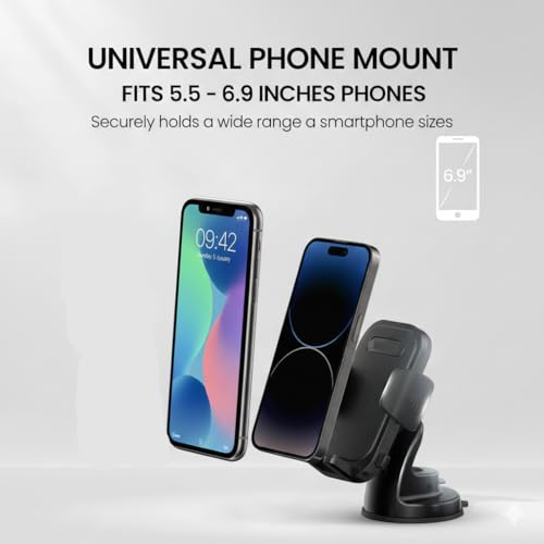 Image of MountPro k7 Car Phone Holder for Dashboard & Windshield,Strong Suction Cup Mount with 360 Rotation,Shockproof Build Mobile Stand for Car,Universal Adjustable Cradle for All Smartphones, Black