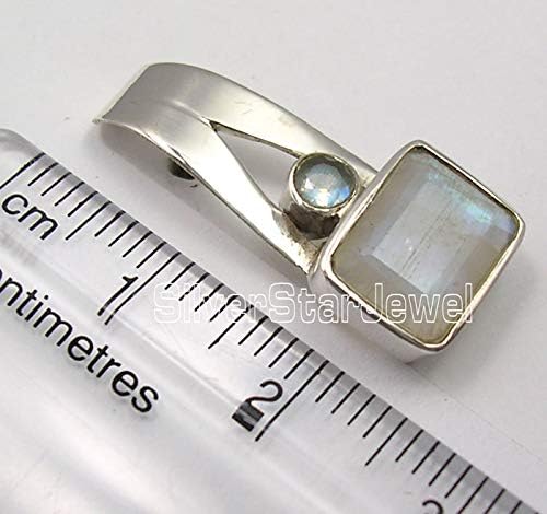 Solid Sterling Silver Blue Rainbow Moonstone tcw 5.3 Stud Earrings 0.8"
