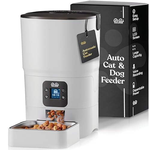 Smart Automatic Cat Feeder – 6-L Reliable Automatic Cat Food Dispenser with Display LCD Screen for Easy Set Up -Portion Control Automatic Dog Feeder – Desiccant Bag Keeps Dry Food Fresh-Voice Recorder