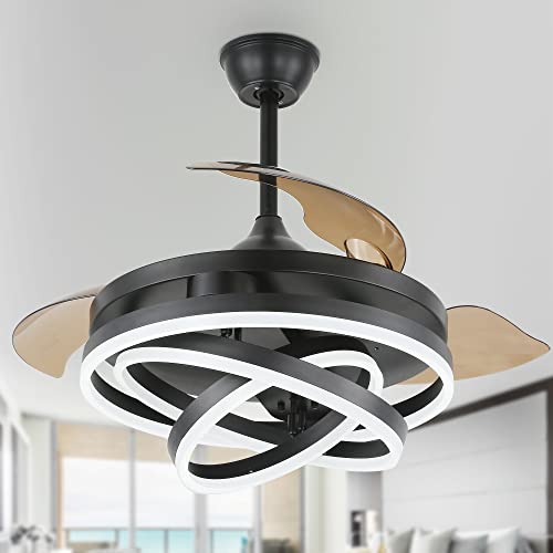 42″ Retractable Ceiling Fan, Silent DC Motor Modern Ceiling Fan with