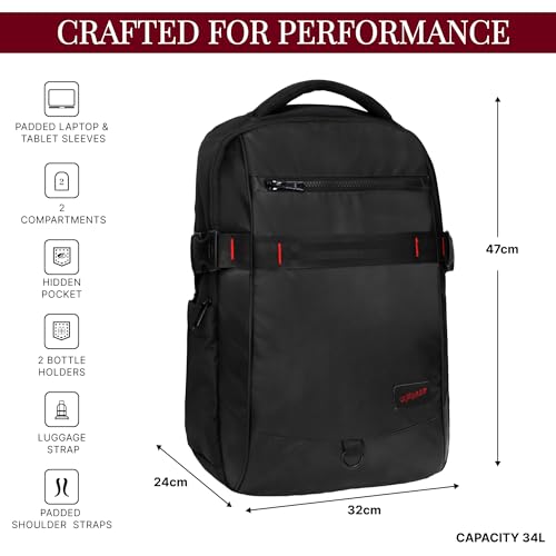 Image of F Gear Mason Black 34L Premium Soft Touch Laptop Backpack | Fits 17 inch Laptop | Lightweight with Tablet Sleeve, 2 Compartments, 2 Pockets & Luggage Strap |Water-Resistant | Office, College & Travel