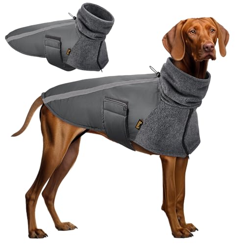 SlowTon Abrigo para Perro Invierno, Cálido Forro Polar para Exteriores con Bufanda De Cuello Alto, Rayas Reflectantes, Chaleco Resistente Al Viento, Juegos Suaves para Mascotas
