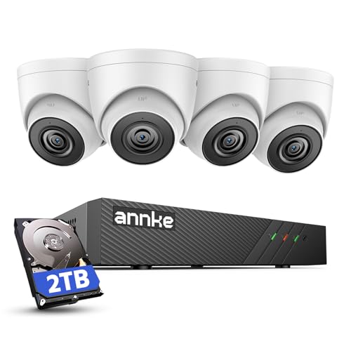 ANNKE 4K NVR PoE CCTV Camera System Outdoor, 4x 5MP Wired IP Security Cameras Compatible with Alexa, 100 ft Night Vision, Human & Vehicle Detection, IP67 Waterproof, 8CH NVR Recorder with 2TB HDD