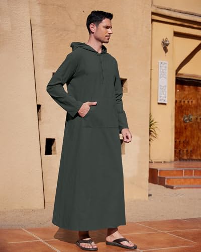 YAOHUOLE Kaftan for Men Long Sleeve Muslim Thobe for Men Big and Tall Kaftan with Hoodie2