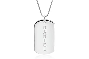 Personalised Dog Tag - Engraved Sterling Silver Bar Necklace - Custom Rose...