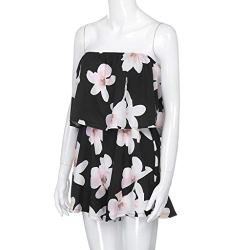 Short Jumpsuits For Women Summer Casual Off Shoulder Strapless Ruffle Floral Print Flowy Romper Playsuit (Xxxl, Black) #TOP2
