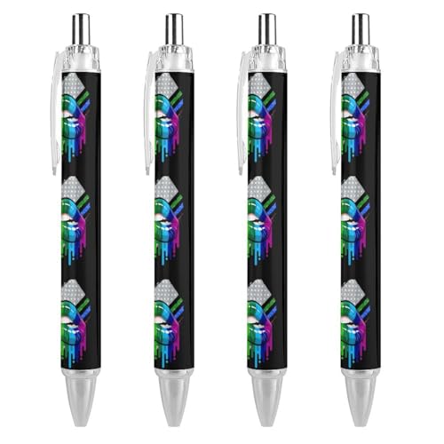 Bolígrafos retráctiles LGBT Rainbow Lips de 0,5 mm para hombre y mujer, 4 unidades