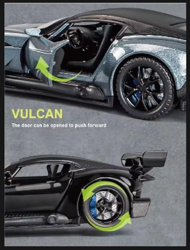 Image of Model Car Exclusive Alloy Metal Pull Back Die-cast Car Metal Pullback Toy car with Openable Doors & Light Music Best Gifts Toys Kids (1:32 Scale Aston Martin Vulcan - Grey)