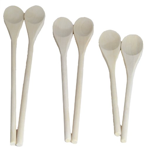 SET OF 6, Wooden Cooking Mixing Spoon, Birch Wood, 3-Sizes (10-Inch, 12-Inch, 14-Inch)