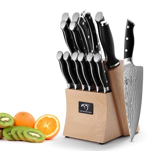 Professional Kitchen Sharp Damascus Knife Set for Chef 15pcs, 67 Layers VG10 Damascus Steel, Japanese Style Knives Set with Beechwood Knife Block - Image 5