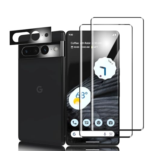 Three-Tree Schutzfolie für Panzerglas für Google Pixel 7 Pro Fingerabdruck-ID Unterstützen 9H Härte Gehärtetem Glas mit Kameraschutz [2&2 Stück] Displayschutzfolie für Google Pixel 7 Pro